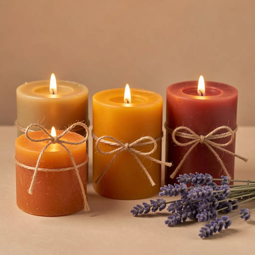 Handgemaakte kaarsen in warme tinten